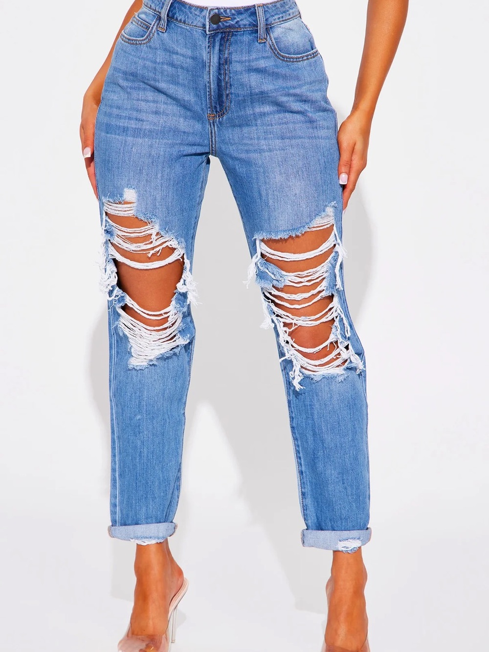 Women’s Fashion Nova Light Blue Distressed Boyfriend Jeans